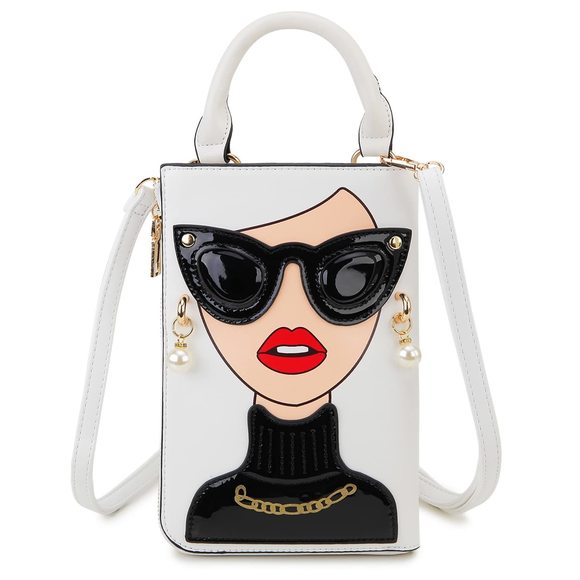 Novelty Lady Face Shoulder Bags Funky Pu Leather Top Handle Satchel o_o - Picture 1 of 9